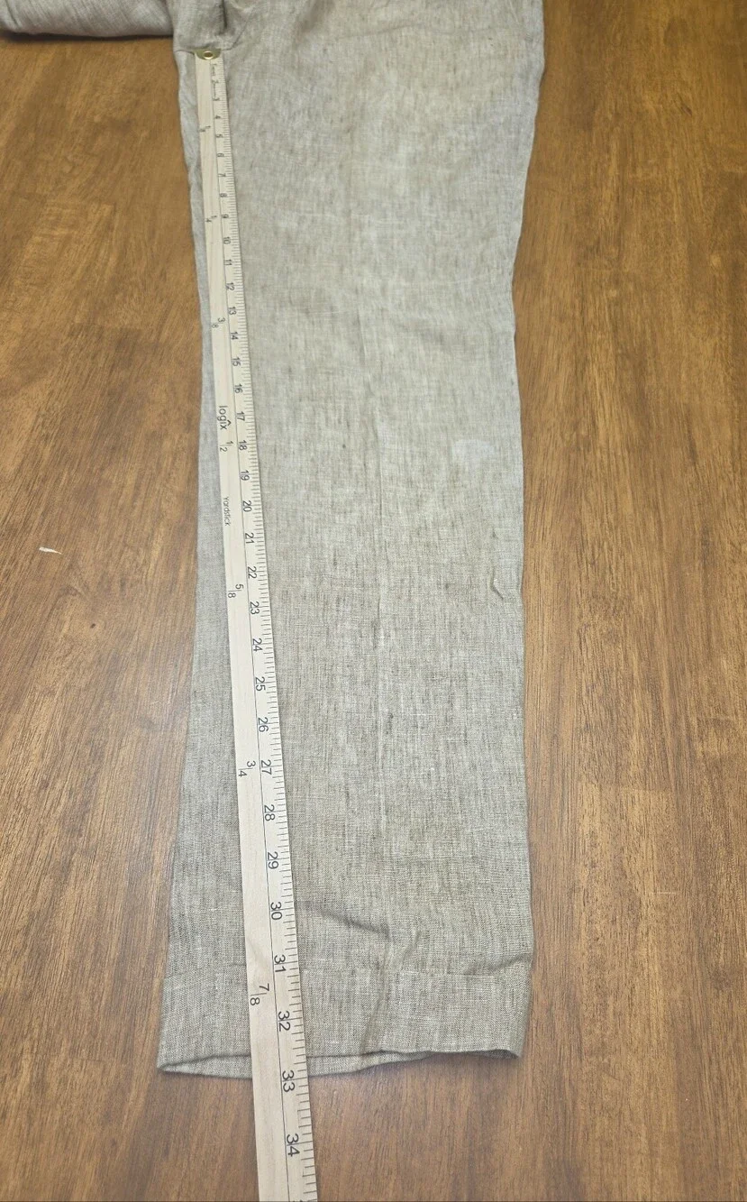 IKE Behar Beige Linen Men’s Pants With Cuff 100% Linen Slub Vintage 36x32